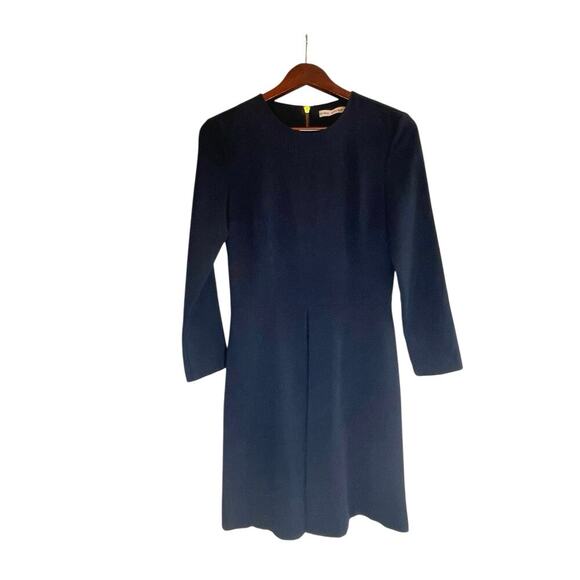 & Other Stories Box Pleat Navy Sheath Dress Exposed Zipper Size 6 Long Sleeve - Picture 3 of 7